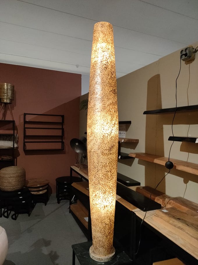 Vloerlamp woonkamer slaapkamer Design cone gold capiz shell parelmoer schelp 200 cm