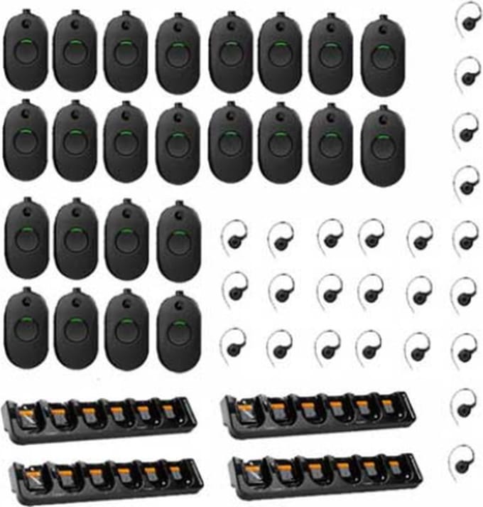 Set van 24 Motorola CLP446E Mini Portofoons met oortje en 4 multiladers
