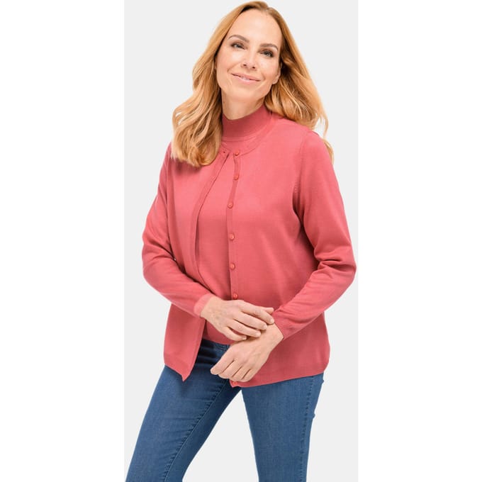 Onderhoudsarme basic twinset - koraalrood - Gr. 25 van Goldner Fashion