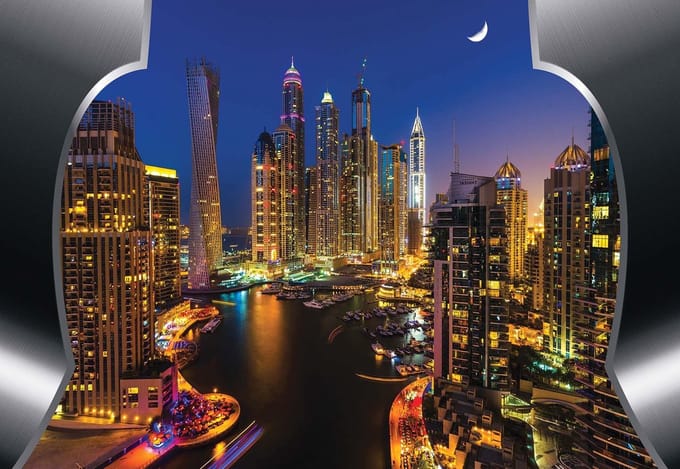 Fotobehang View Dubai City Skyline | PANORAMIC - 250cm x 104cm | 130g/m2 Vlies