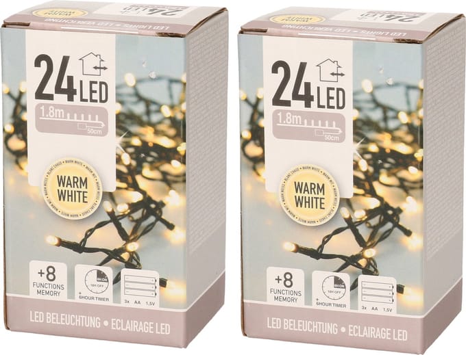 Anna's Collection Kerstverlichting - 2x -timer - 20 Led's - warm wit - lichtsnoer