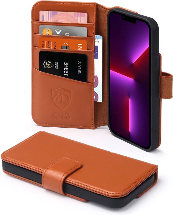 MobyDefend Hoesje - Geschikt voor iPhone 13 Pro Max - Luxe Leren Wallet Bookcase - Lichtbruin