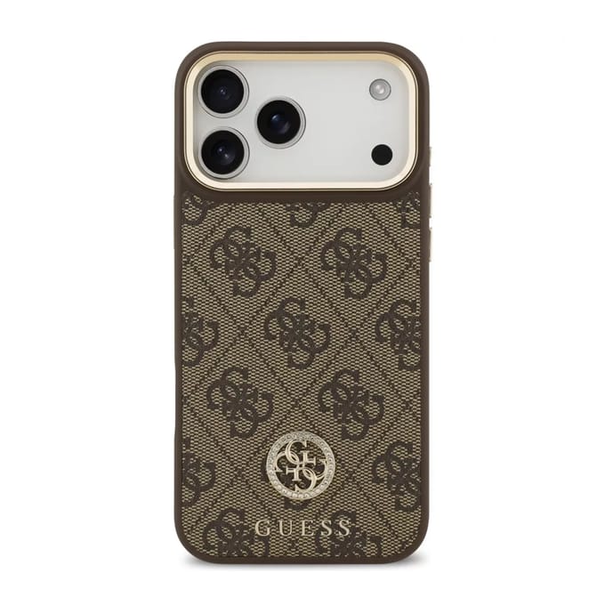 Guess Classic Strass Logo Leather Backcover met MagSafe voor de Apple iPhone 17 Pro - Bruin