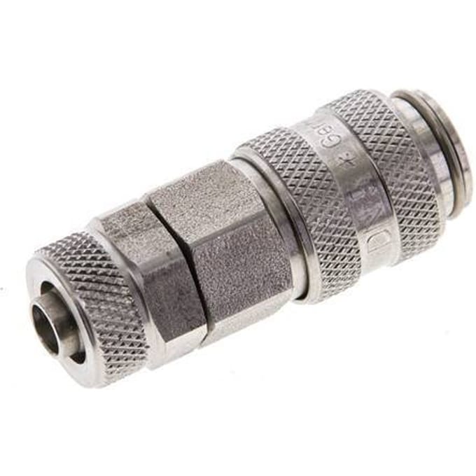 RVS DN 5 Luchtkoppeling Snelkoppeling 6x8 mm Push-On Double Shut-Off - CLS5-N-S-SV-6