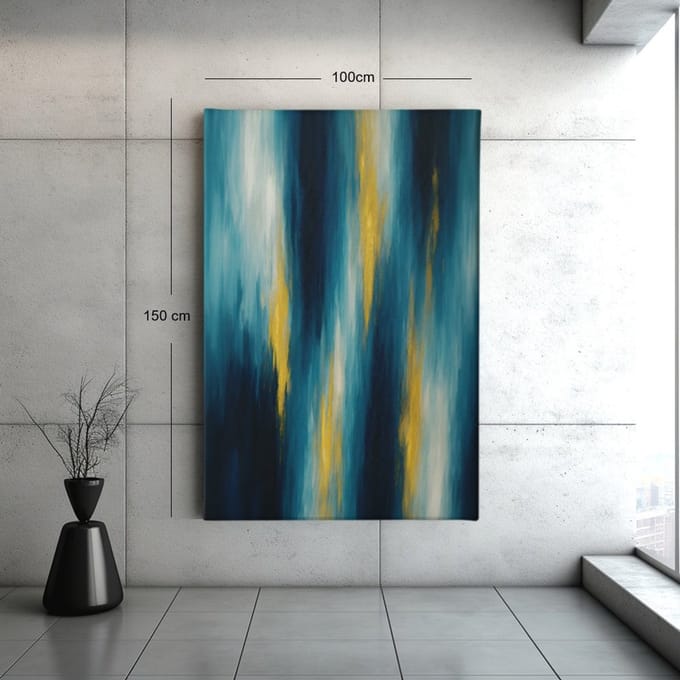 Canvas Schilderij - Abstract - Blauw en goud - Kunst - 90x60x2 cm