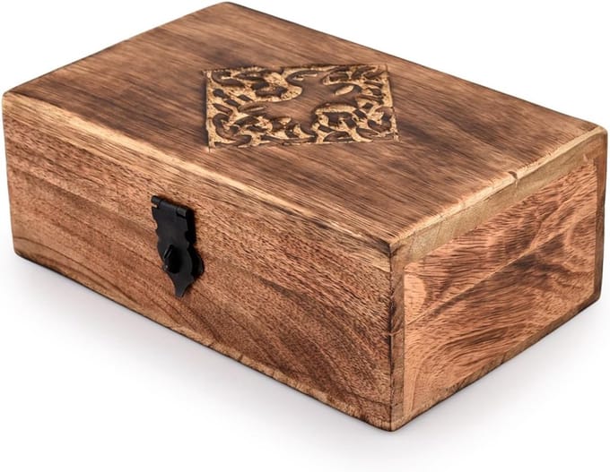 Handgemaakte Houten Sieradendoos met Keltisch Ontwerp - Stijlvolle Opberg Organizer
