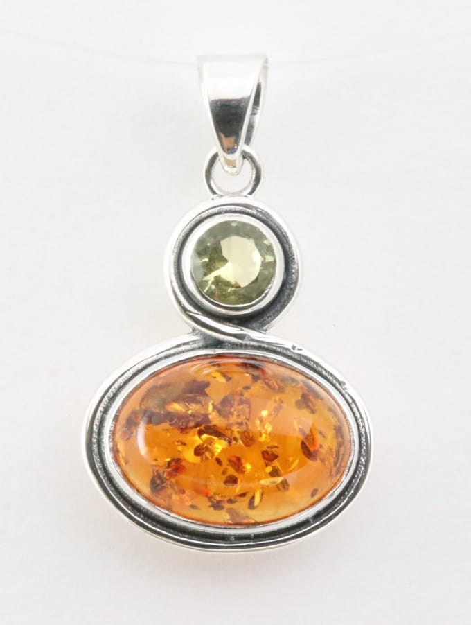 Zilveren hanger met amber en citrien