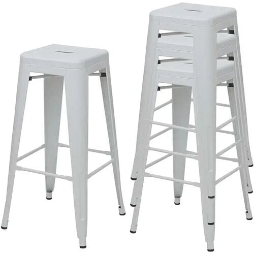 Set van 4 barkrukken MCW-A73, barkruk tegenkruk, metalen industrieel ontwerp stapelbaar ~ wit