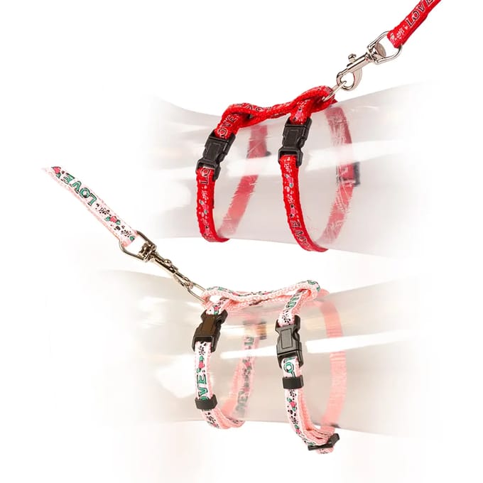 Duvo+ Kat Wandelset Witte Bollen Zwart/Rood 20-35cm / 10mm - 125cm