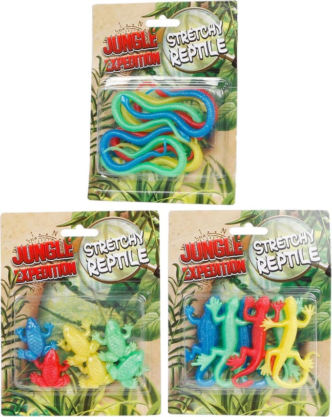 Stretch reptielen 10cm 6 stuks op kaart