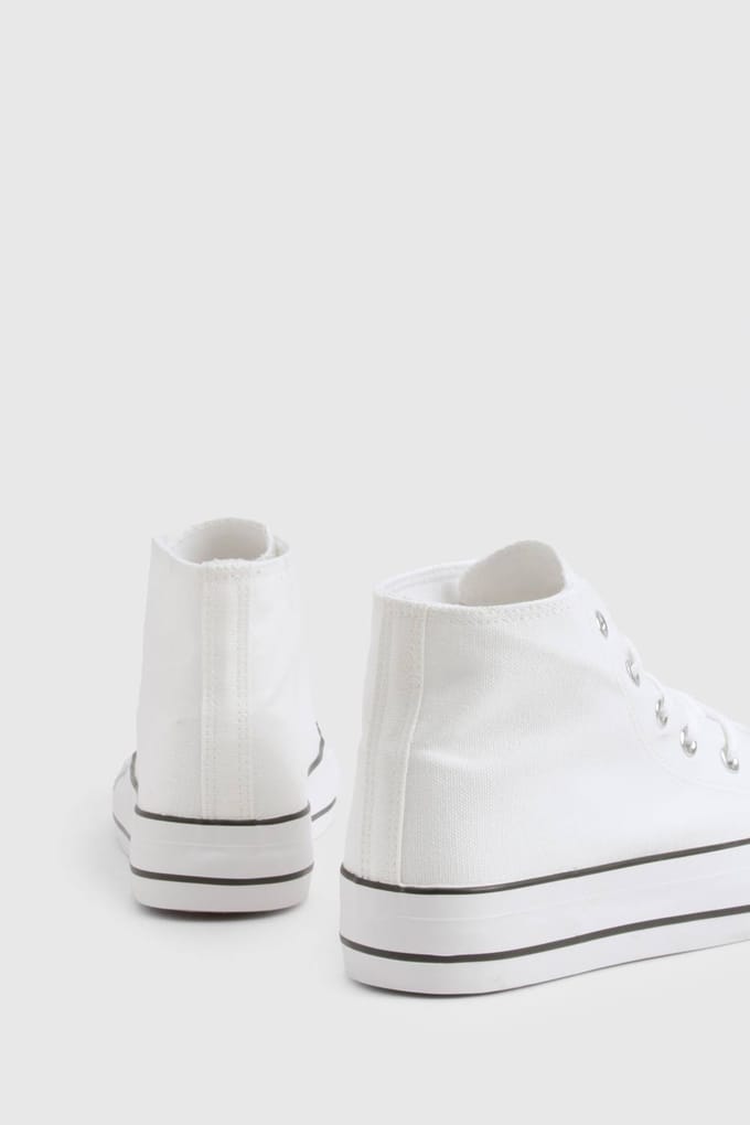 boohoo Dames High Top Platform Vetersneuveren | Wit | Maat: 37