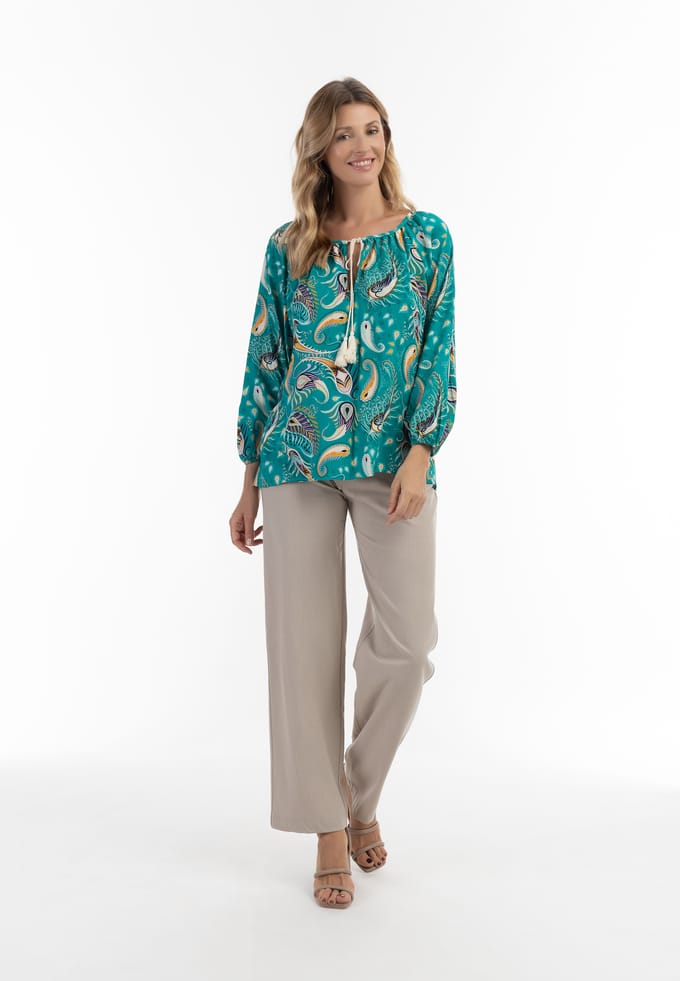 usha Blouse shirt Dames Turkoois Veelkleurig