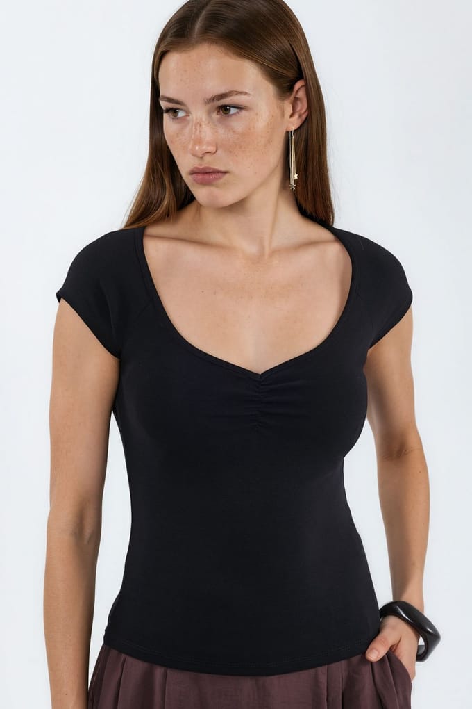V-hals Korte Mouwen Drape Blouse