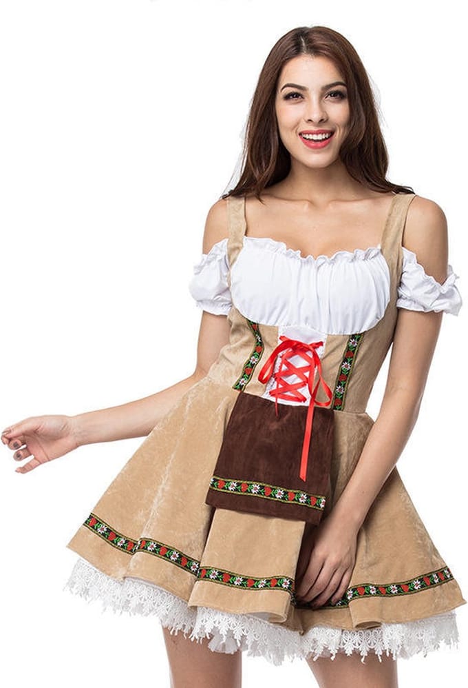 Tiroler Jurk - Dames - Oktoberfest - Tiroler - Dirndl - Bruin - Beige - Wit - Rood - M