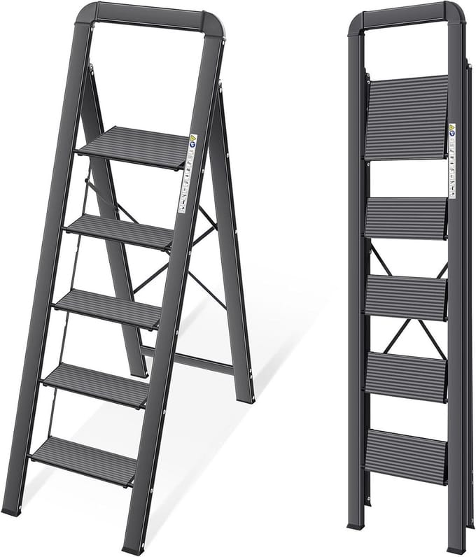 Opvouwbare 5-traps Aluminium Ladder met Handgreep en Antislip