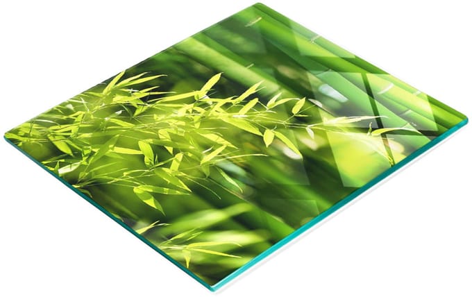 Keuken serveerplank van gehard glas met bamboe-afbeeldingen, 60x52 cm