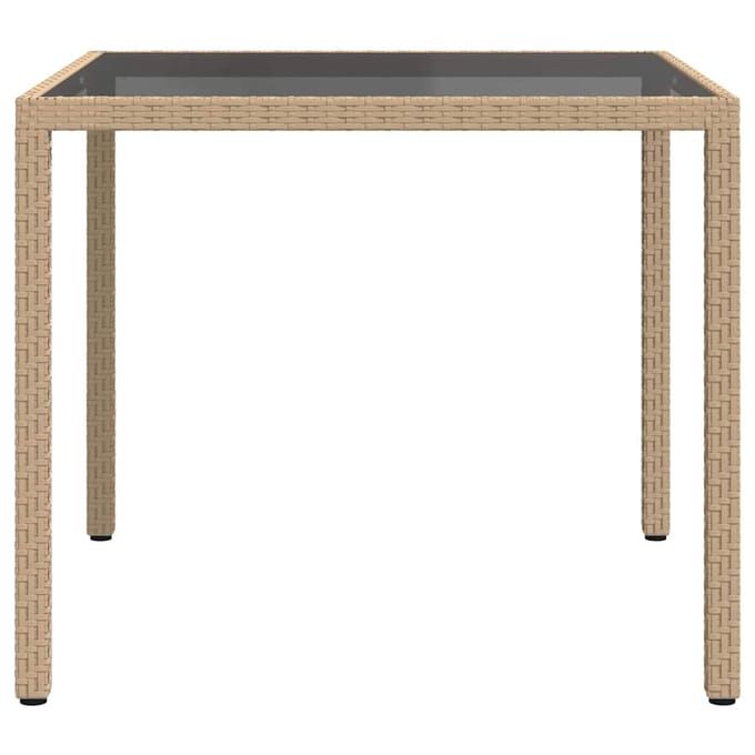 vidaXL - Tuintafel - 90x90x75 - cm - gehard - glas - en - poly - rattan - beige