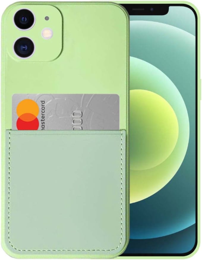 Smartphonica iPhone 12 Mini siliconen hoesje met pashouder en zachte binnenkant - Groen geschikt voor iPhone 12 Mini