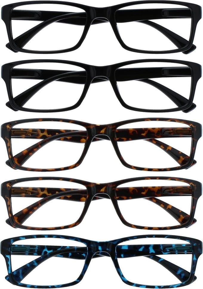5-Pack Leesbril Heren Dames +1.50 Zwart Bruin Blauw Stijlvol Ontwerp