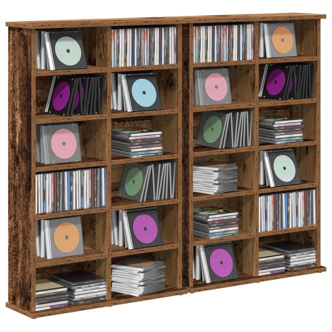 vidaXL - CD - Kast - 2 - st - Oud - hout - 60 - x - 17 - x - 92 - cm - Bewerkt - hout