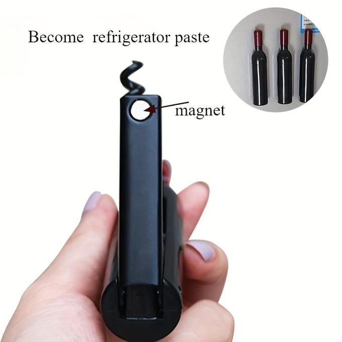 Roestvrijstalen Wijn- & Bierflesopener - Draagbaar, Magnetisch, Draaidesign met Opbergfunctie black