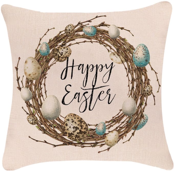 Decoratieve Wielkanocna Kussensloop - Paas Kranspatroon - Beige - 45x45cm