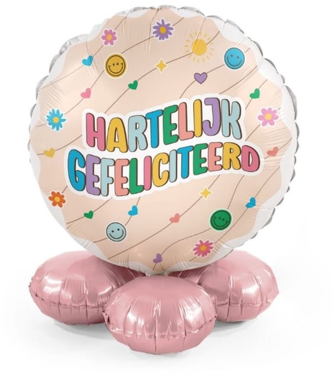 Hartelijk gefeliciteerd - Regenboog - Ballonnen set met standaard - Everloon