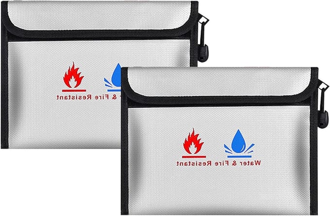 Vlamvertragende Documententas en Geldsafe, 23 x 17,5 cm, Set van 2, Ideaal voor Documenten, Geld en Sieraden Opslag