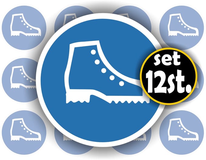 Jerma - Veiligheidsschoenen verplicht - Sticker - set 12 st - ⊘ 4.5 cm - Weerbestendig - Zelfklevend