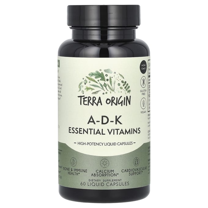 Terra Origin, A-D-K essentiële vitamines, 60 vloeibare capsules