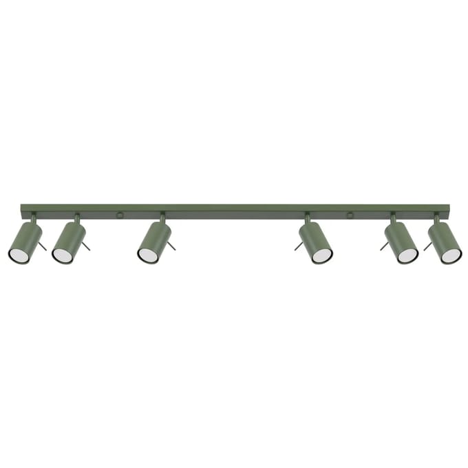 Plafondlamp RING 6L met 6 verstelbare spots in lijn - Sollux Lighting - IP20 - Olijfgroen staal behuizing - 117 x 6 x 17 cm - 6 x GU10 LED, exclusief lichtbron - 6 x 10 W - Moderne plafondlamp voor gang, hal en slaapkamer