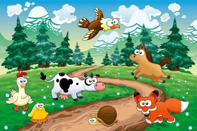 Fotobehang - Animals and Forest 375x250cm - Vliesbehang