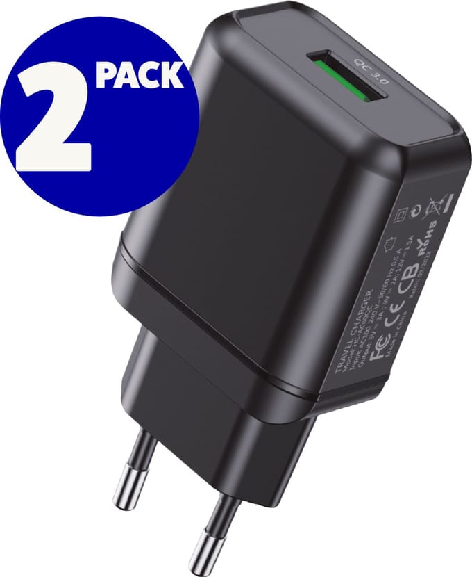 2x 18w Quick Charge Oplaadstekker - AC60QC - Zwart - Usb Lader Stekker Adapter Snellader