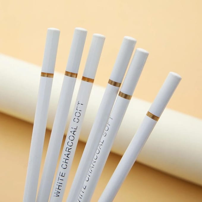 6 stuks/set witte houtskoolpotloden tekenset professionele witte schetspotloden voor tekenen schetskrijtpotloden voor beginners white