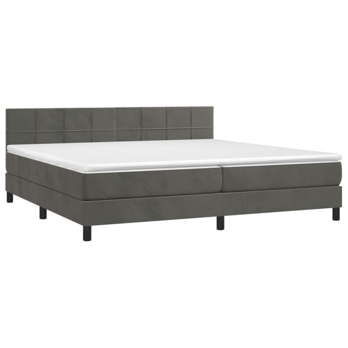 vidaXL - Boxspring - met - matras - en - LED - fluweel - donkergrijs - 200x200 - cm