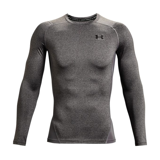 Under Armour UA HG Armour Comp LS-GRY Heren Sportshirt - Carbon Heather - Zwart