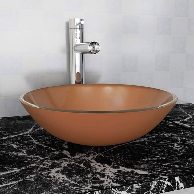vidaXL - Wasbak - gehard - glas - 42 - cm - bruin