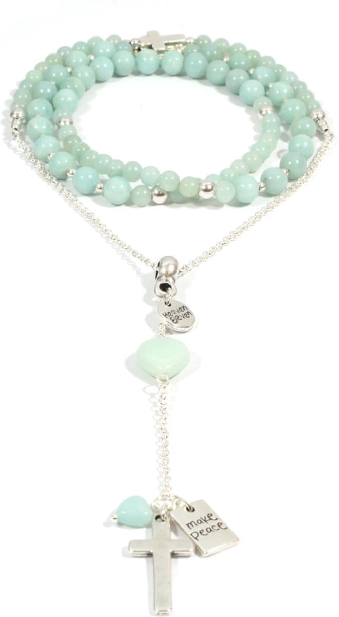 Heaven Eleven dames Ketting zilver plating - amazoniet - zilver kruisje