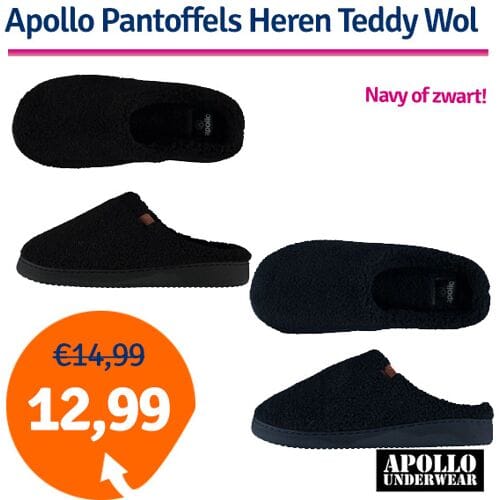 Apollo Pantoffels Heren Teddy Wol Navy-43/44