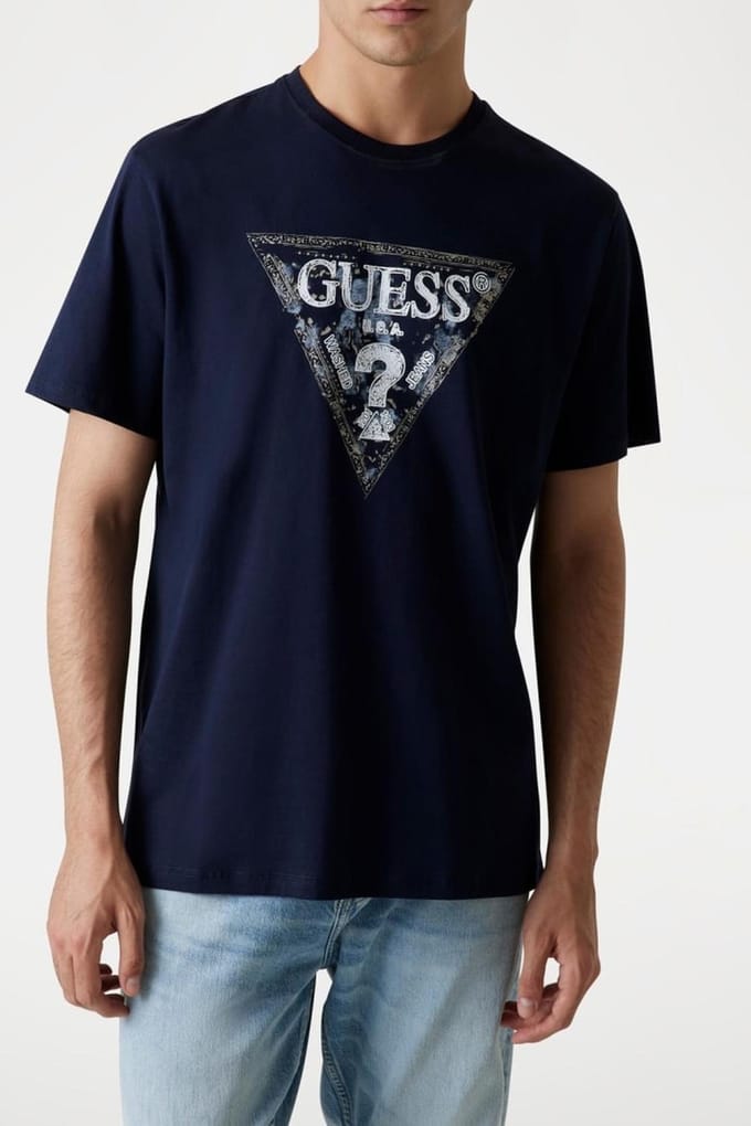 GUESS Ss Cn  Triangle Smart Blue Taglia: XL | Magliette basic Outlet | Uomo | Blu