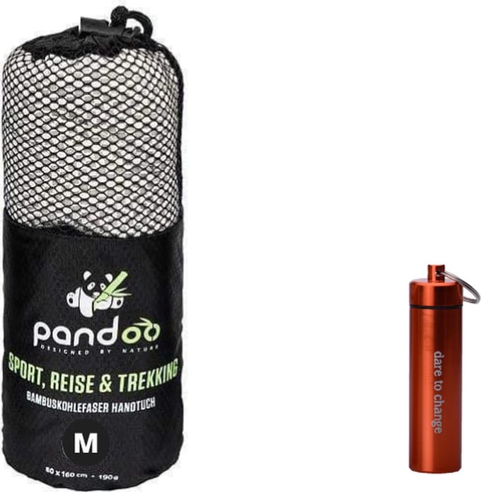 Pandoo Reishanddoek Grijs - Medium + dr Isla Gecomprimeerde Bamboe Doekjes - Sneldrogend - Compact - Milieuvriendelijk