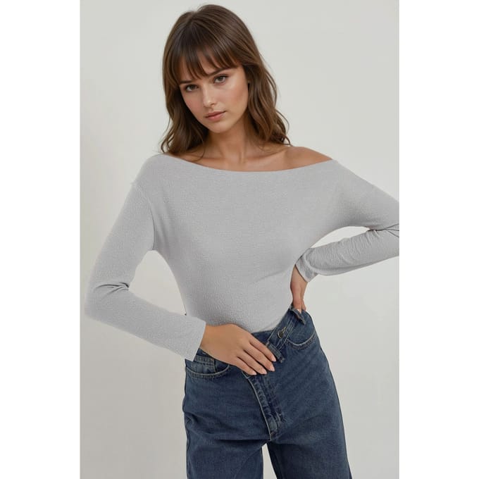 Gestreepte Off-Shoulder Lange Mouw Geribbelde Trui