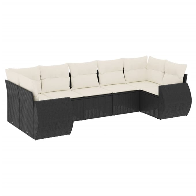 vidaXL - 7-delige - Loungeset - met - kussens - poly - rattan - zwart