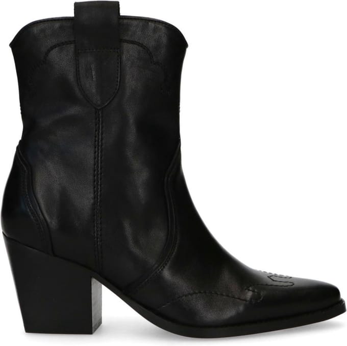 Manfield - Dames - Zwarte leren cowboylaarzen - Maat 42