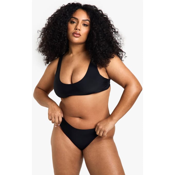 boohoo Dames Plus Zwemkleding Essentials V-Voorkant Slip | Zwart | Maat: 50
