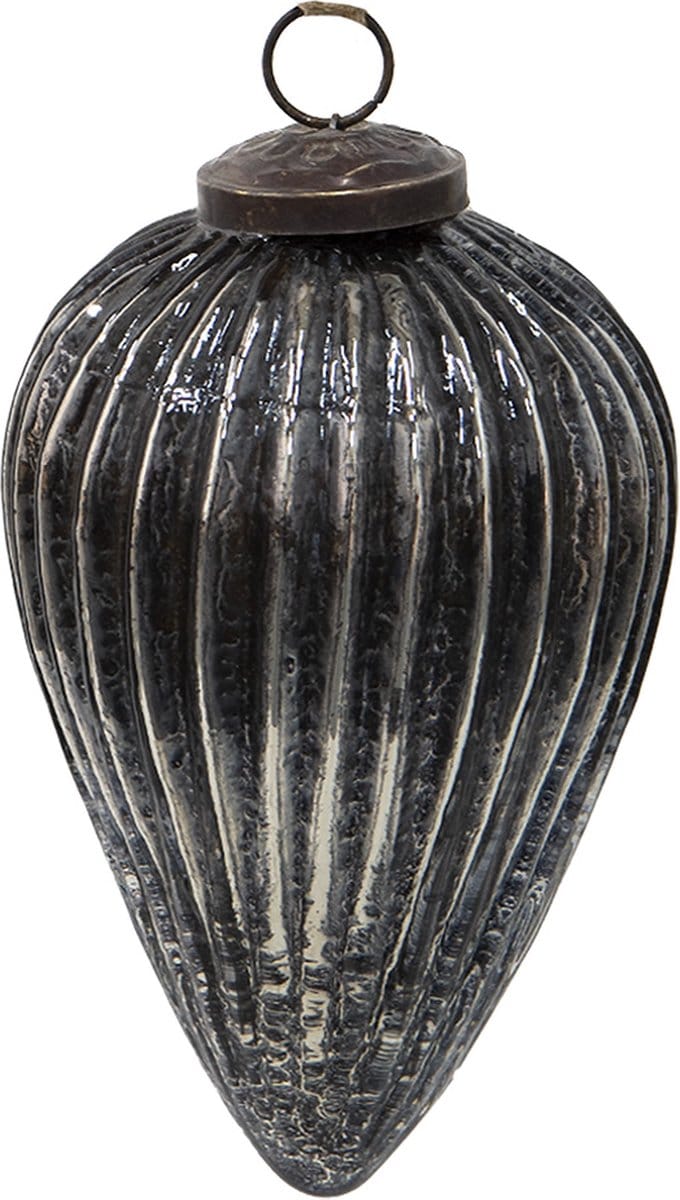 Clayre & Eef Kerstbal Overig Ø 9 cm Zwart Zilverkleurig Glas Kerstballen
