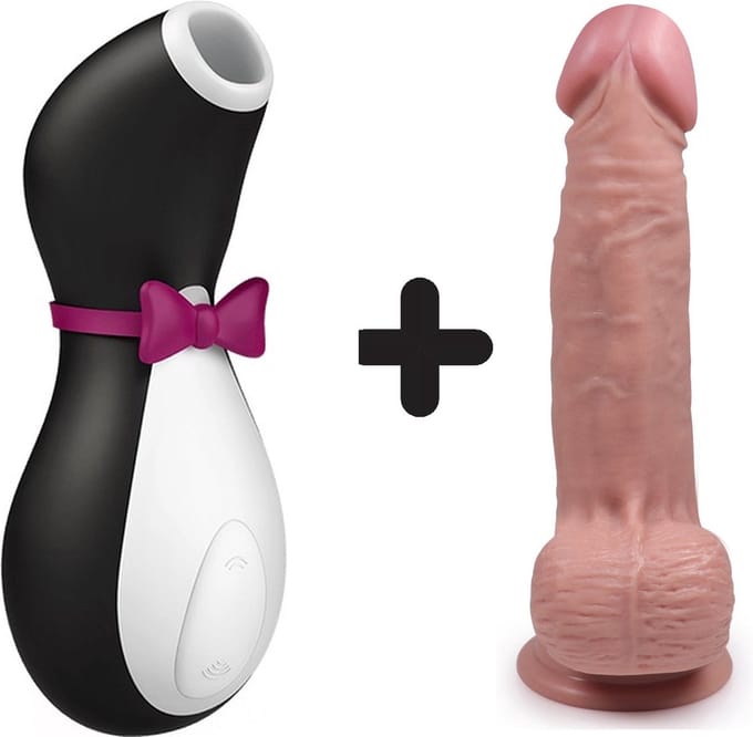 Satisfyer Penguin met Handful Medium Dildo Combinatie Voordeel Set