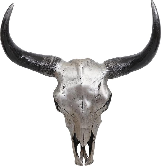 Decoratief Beeld - Schedel Stier Longhoorn - Polyresin - Brulo - Zilver - 15 X 42 Cm