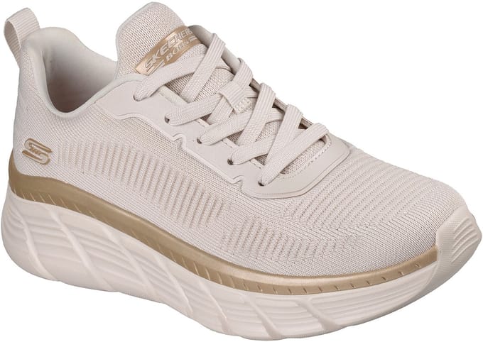Skechers Bobs B Flex Hi Flying Dames Witte/Gouden Geëngineerde Breischoenen