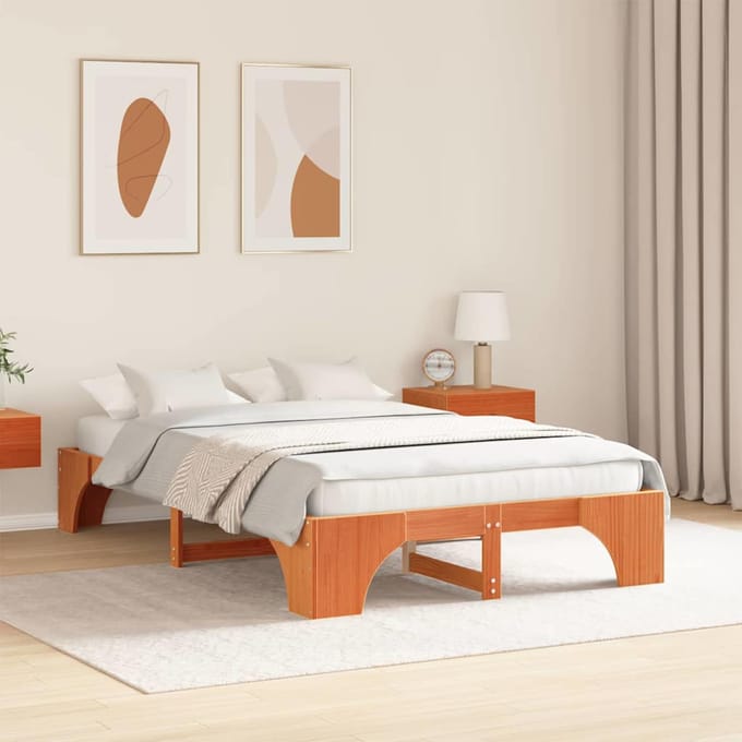 vidaXL - Bedframe - Wasbruin - 120 - x - 200 - cm - Massief - grenenhout